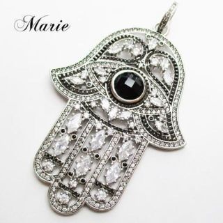 新品 ハムサハンド ネックレストップ ジルコニア evil eye ブラック(ネックレス)