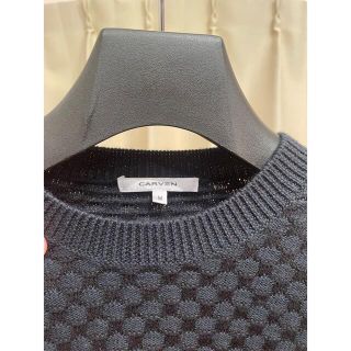 美品 カルヴェン  ニット S  ハイネック 黒色 スクエア柄 CARVEN