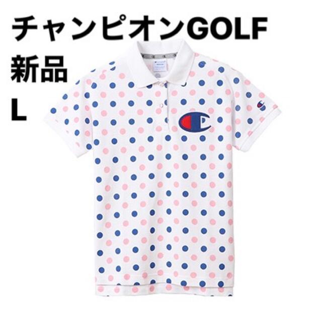 Champion(チャンピオン)の新品L  チャンピオン ゴルフ レディース ドット ビックロゴ 半袖ポロシャツ スポーツ/アウトドアのゴルフ(ウエア)の商品写真