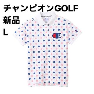 チャンピオン(Champion)の新品L  チャンピオン ゴルフ レディース ドット ビックロゴ 半袖ポロシャツ(ウエア)