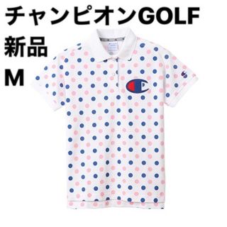 チャンピオン(Champion)の新品M  チャンピオン ゴルフ レディース ドット ビックロゴ 半袖ポロシャツ(ウエア)