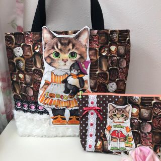 コヤンイサムチョン　トートバッグ　ポーチ　ハンドメイド　リトルサンダー　チョコ柄(バッグ)