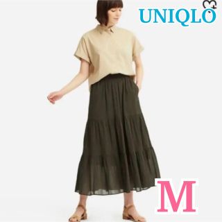 ユニクロ(UNIQLO)の★ UNIQLO ★ ユニクロ ティアードロングスカート 丈短め / オリーブ(ロングスカート)