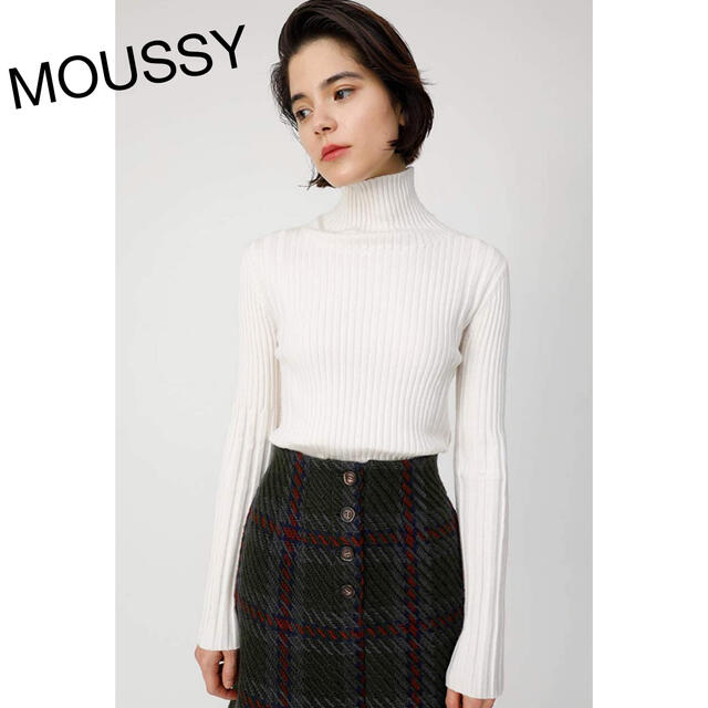 moussy(マウジー)の美品　moussy リブ　トップス　ホワイト　フリーサイズ レディースのトップス(ニット/セーター)の商品写真