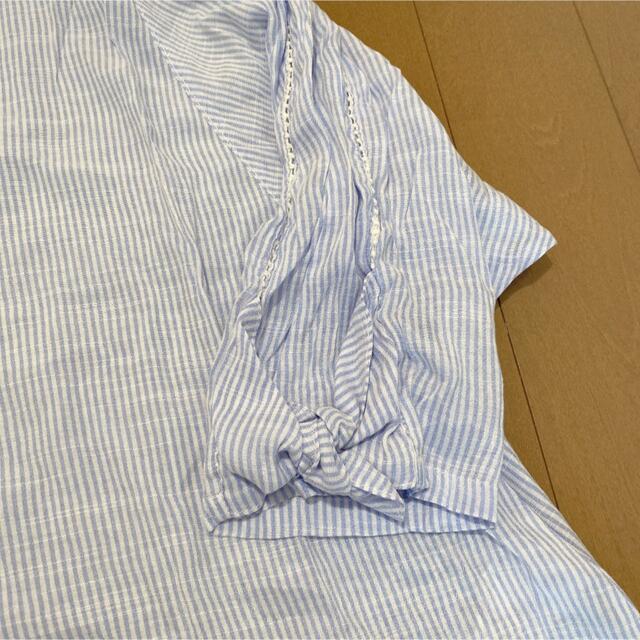 grove(グローブ)のgrove 袖リボンブラウス トップス ブルー 訳あり レディースのトップス(シャツ/ブラウス(半袖/袖なし))の商品写真