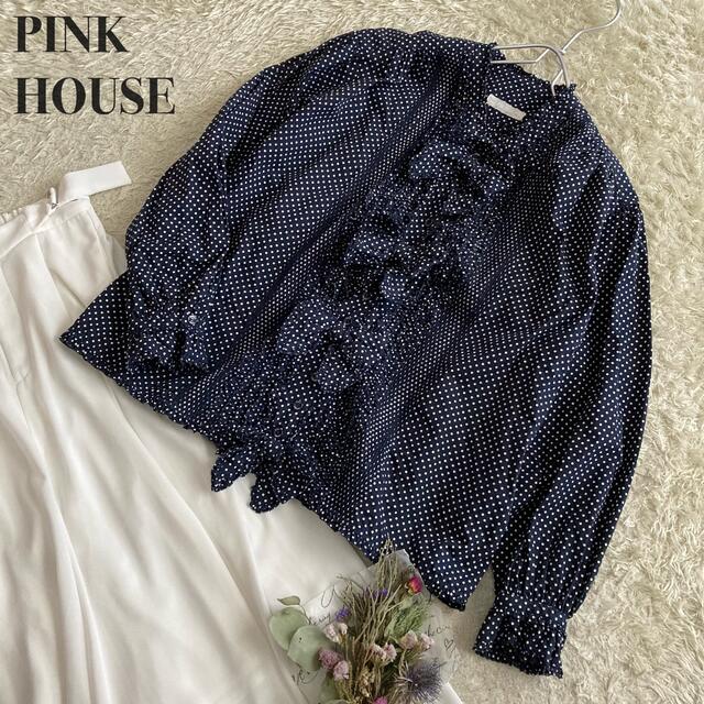 当時物 90's PINK HOUSE リボンモチーフ付きブラウス ドット 水玉