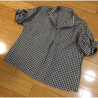simplicite 白黒肩フリルギンガムチェックシャツ シンプリシテェ