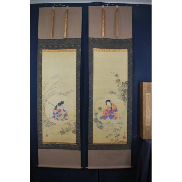 ランキング2022 【模写】酒井抱一/青々其一/合作/秋草美人画/掛軸