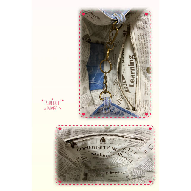 デニムリメイクバッグ ハンドメイドのファッション小物(バッグ)の商品写真