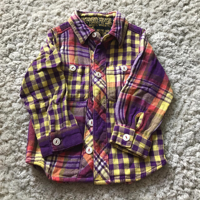 キッズ 長袖シャツ 100㎝ 紫黄赤のチェック