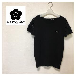 マリークワント(MARY QUANT)のMARY QUANT LONDON 38 M ニット　半袖　黒　バッジ(ニット/セーター)