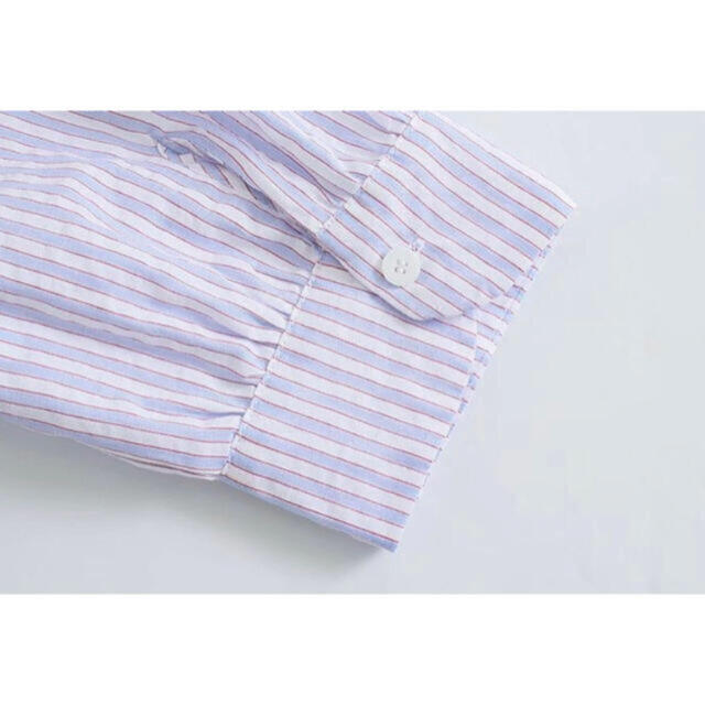 ZARA(ザラ)のzara フリル 襟 ストライプ ブラウス シャツ 5分袖 レディースのトップス(シャツ/ブラウス(半袖/袖なし))の商品写真
