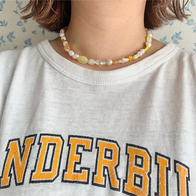 handmade pearl necklace 淡水パール ヴィンテージ ビーズ ハンドメイドのアクセサリー(ネックレス)の商品写真