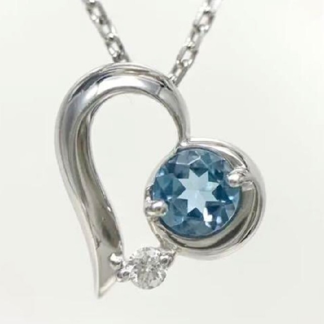 STAR JEWELRY オープンハート アクアマリンネックレス