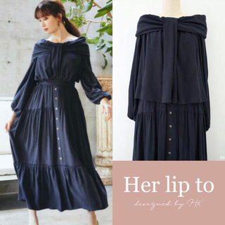 ハーリップトゥ(Her lip to)のherlipto easy essential top&skirt navy(ロングスカート)