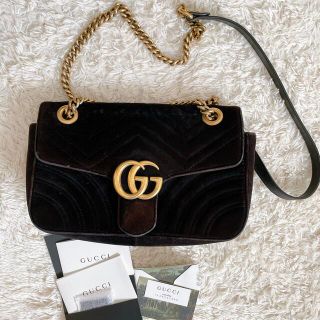 グッチ(Gucci)のGUCCI マーモント ベルベット ショルダーバッグ ブラック グッチ(ショルダーバッグ)