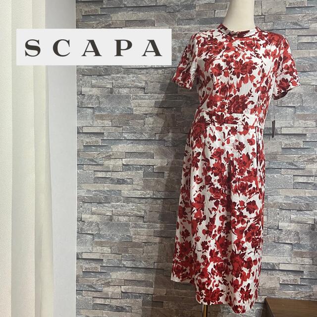 ブルー×レッド SCAPA 花柄 ワンピース 40サイズ シルク スキャパ