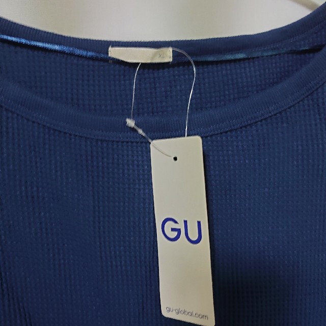 GU(ジーユー)の新品 未使用 GU ワッフルドルマンスリーブT シャツ 長袖 ブルー XL 青 レディースのトップス(カットソー(長袖/七分))の商品写真