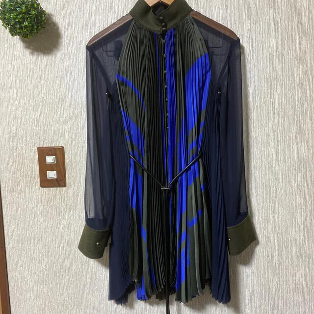 sacai サカイ 20SS ポルカドットノースリーブプリーツシフォンブラウス ブラック 1