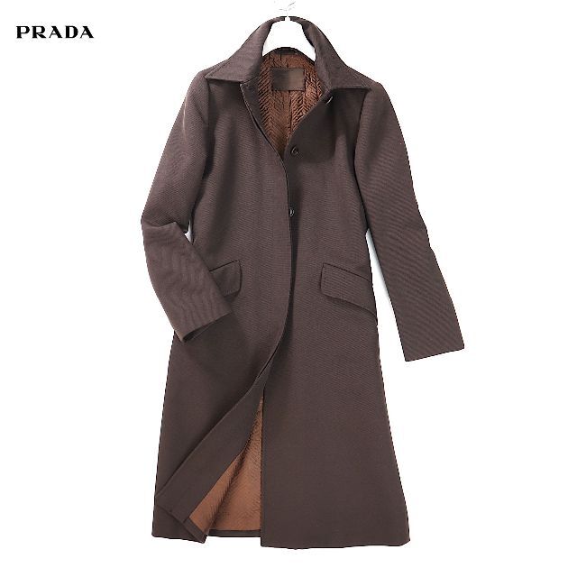 2-DD132 プラダ ブラウンウールロングコート 【通販激安】 65.0%OFF