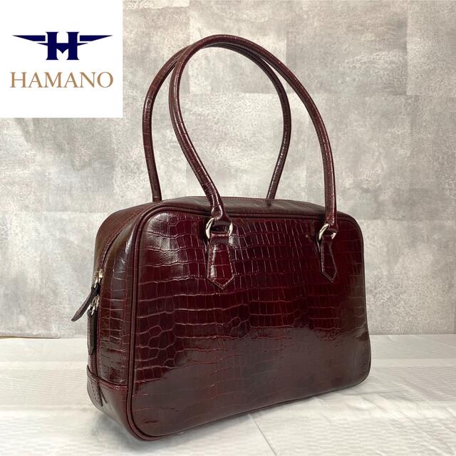 【極美品】HAMANO 濱野皮革工藝 エヴィ クロコ型 ボルドー ボストンバッグ