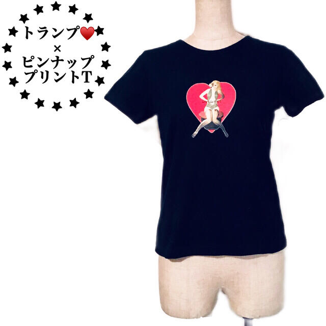 ピンナップガール×トランプ ハート プリントTシャツ