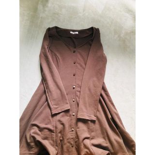 ユメテンボウ(夢展望)の[夢展望]3L 長袖 ワンピース 厚手 茶色 ブラウン(ひざ丈ワンピース)