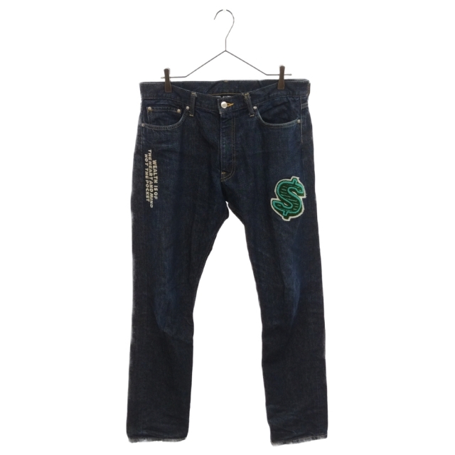 BBC(ビリオネアボーイズクラブ)のBILLIONAIRE BOYS CLUB ビリオネアボーイズクラブ 20SS DOLLAR CHENILL PATCH DENIM PANTS ワッペン付きロゴ刺繍ストレートデニムパンツ インディゴ BBCJP201D001 メンズのパンツ(デニム/ジーンズ)の商品写真