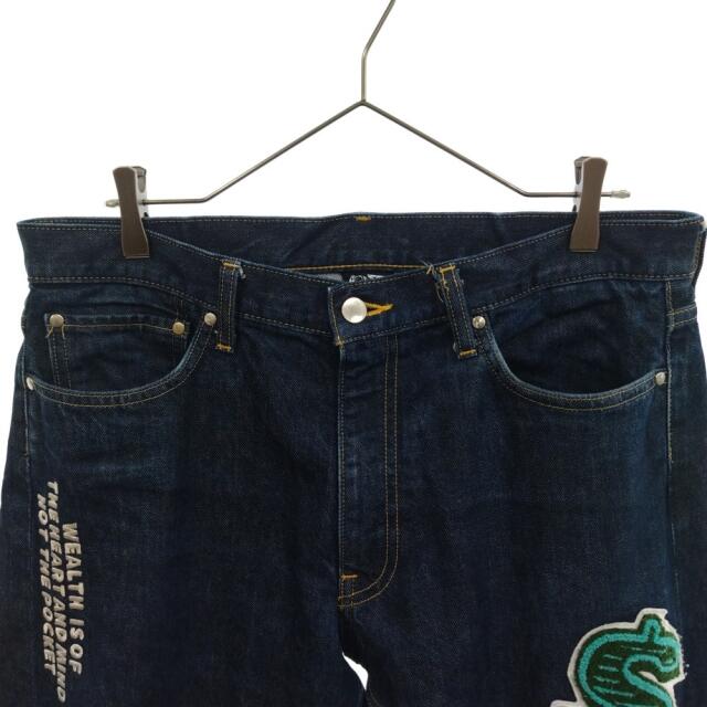 BBC(ビリオネアボーイズクラブ)のBILLIONAIRE BOYS CLUB ビリオネアボーイズクラブ 20SS DOLLAR CHENILL PATCH DENIM PANTS ワッペン付きロゴ刺繍ストレートデニムパンツ インディゴ BBCJP201D001 メンズのパンツ(デニム/ジーンズ)の商品写真