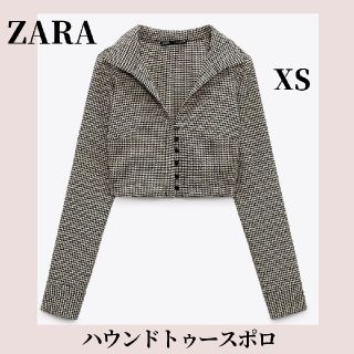 ザラ(ZARA)のZARA ザラ ハウンドトゥースポロ　ショート丈トップス　千鳥柄(シャツ/ブラウス(長袖/七分))