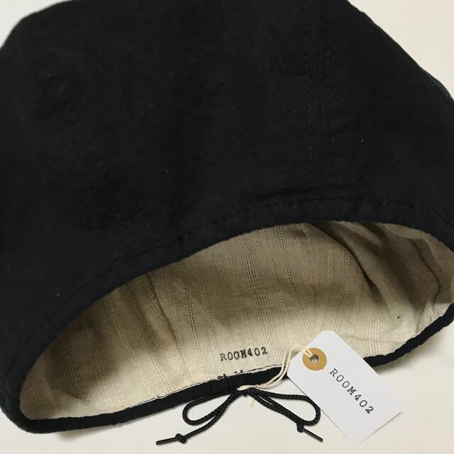 黒 リネン コットン ベレー帽 ハンドメイド サイズ調節 綿麻 メンズの帽子(ハンチング/ベレー帽)の商品写真