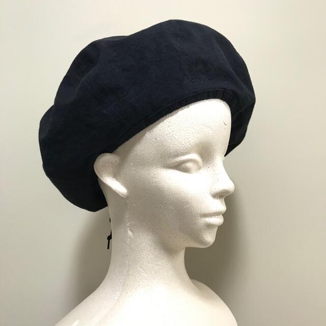 黒 リネン コットン ベレー帽 ハンドメイド サイズ調節 綿麻 メンズの帽子(ハンチング/ベレー帽)の商品写真