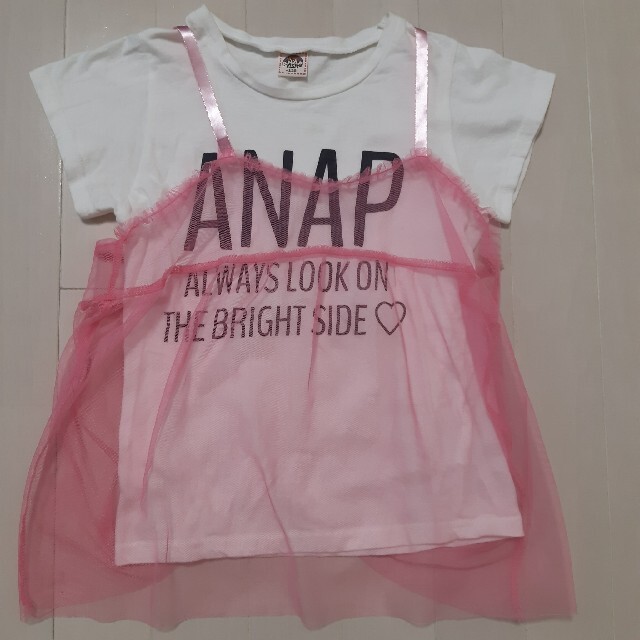 ANAP Kids(アナップキッズ)のANAP Kids チュールキャミ付Tシャツ　120 キッズ/ベビー/マタニティのキッズ服女の子用(90cm~)(Tシャツ/カットソー)の商品写真