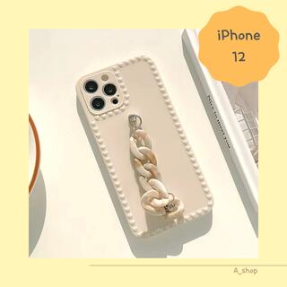 アイフォーン(iPhone)のiPhone12 ケース　スマホチェーン　スマホバンド　くすみ　韓国　おしゃれ(iPhoneケース)