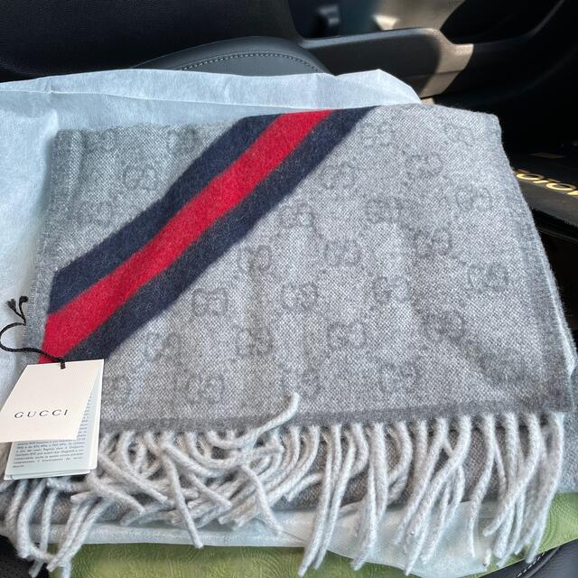 送料込 ネイビー新品❤️GUCCIマフラー❗️国内正規購入◾️箱 紙袋