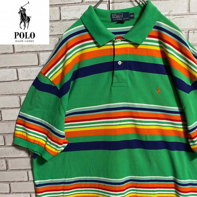 POLO RALPH LAUREN(ポロラルフローレン)の90s 古着 ポロ ラルフローレン 刺繍ロゴ ボーダー ビッグシルエット メンズのトップス(ポロシャツ)の商品写真