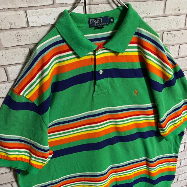 POLO RALPH LAUREN(ポロラルフローレン)の90s 古着 ポロ ラルフローレン 刺繍ロゴ ボーダー ビッグシルエット メンズのトップス(ポロシャツ)の商品写真