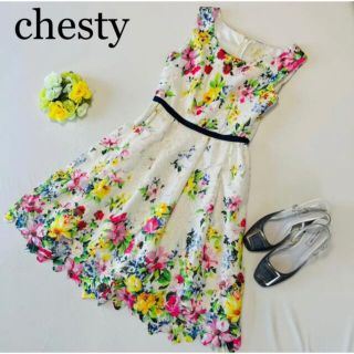 チェスティ(Chesty)のチェスティ■カッティングフラワー■褒められワンピース■Aライン立体シルエット(ひざ丈ワンピース)