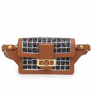 ルイヴィトン(LOUIS VUITTON)のルイ ヴィトン LOUIS VUITTON カーフレザー ツイード ドーフィーヌ ビーズ ウエストバッグ クラッチ バムバック ブラウン 茶 M53862 （未使用　展示品）(ボディバッグ/ウエストポーチ)