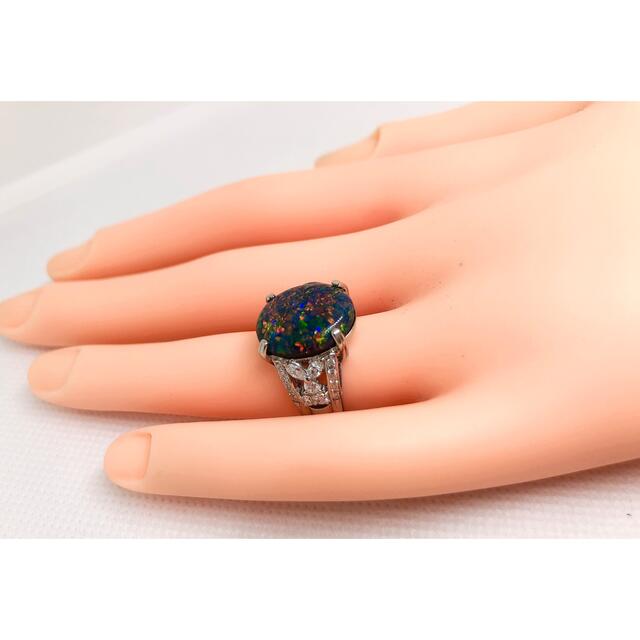 キラキラshop ブラックオパールリング　4.9ct ダイヤ　指輪　遊色