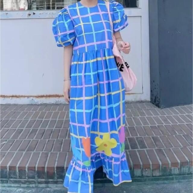 merry jenny(メリージェニー)のcolorful flower plaid dress レディースのワンピース(ロングワンピース/マキシワンピース)の商品写真