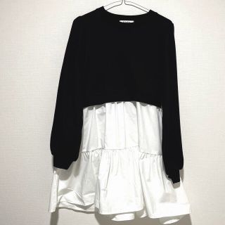 ザラ(ZARA)のレイヤード風 ミニワンピース トップス モノトーン Mサイズ(ミニワンピース)