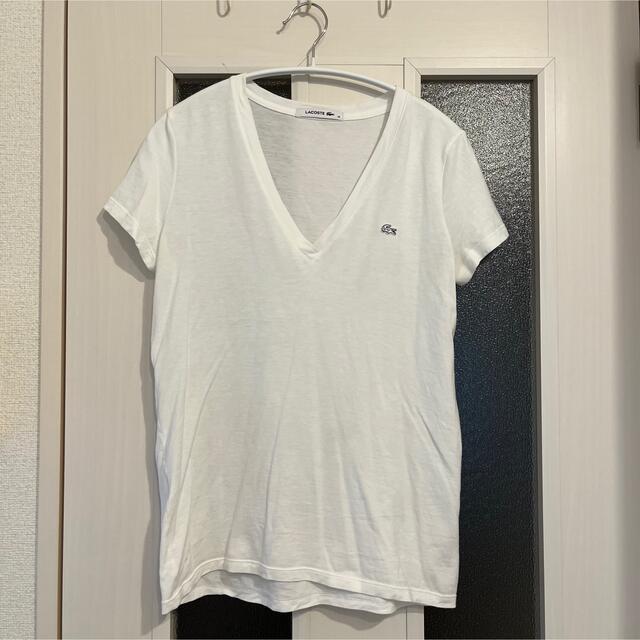 LACOSTE(ラコステ)のラコステ　VネックTシャツ 36 ホワイト　LACOSTE レディースのトップス(Tシャツ(半袖/袖なし))の商品写真