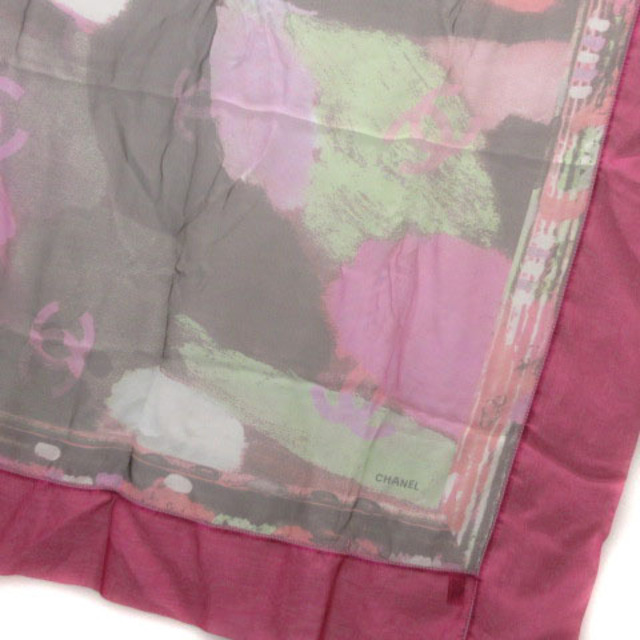 約99cm横シャネル CHANEL 大判スカーフ シルク ロゴ 赤紫系
