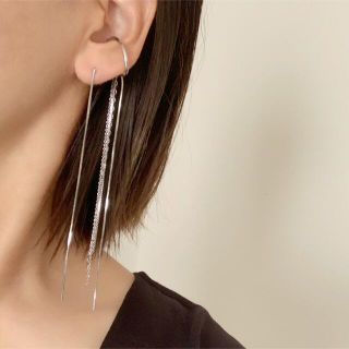 トゥデイフル(TODAYFUL)のシルバーダブルロングチェーンピアス＆ イヤーカフ(片耳用)(ピアス)