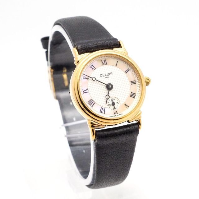 《希少》CELINE 腕時計 ゴールド シェル スモセコ スイス レザー