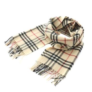 バーバリー(BURBERRY)のバーバリー ノバチェック マフラー ストール フリンジ カシミヤ ベージュ 黒(マフラー/ショール)