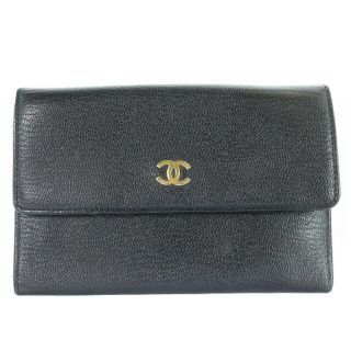 シャネル(CHANEL)のシャネル 財布 二つ折り レザー ココマーク 黒(財布)