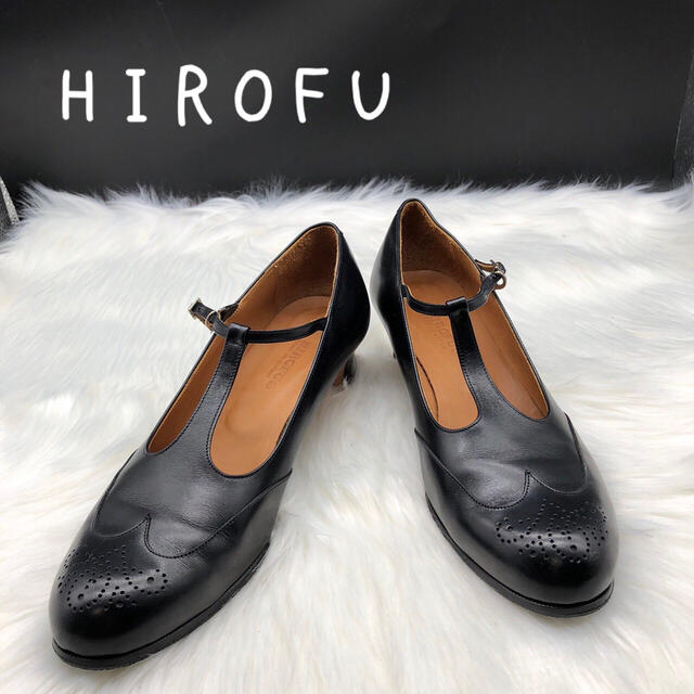 ヒロフ HIROFU 24.5 パンプス レザー ヒール ブラック