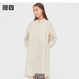 ユニクロ(UNIQLO)の【新品未使用未開封】ユニクロ　Uガールズストライプシャツワンピース(ワンピース)